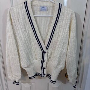 Vintage 90s women's cardigan with blue and gold detail